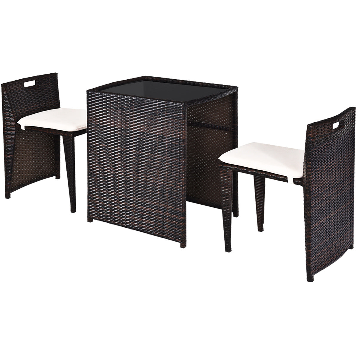 3 Pieces Cushioned Wicker Patio Bistro Set with No Assembly Needed