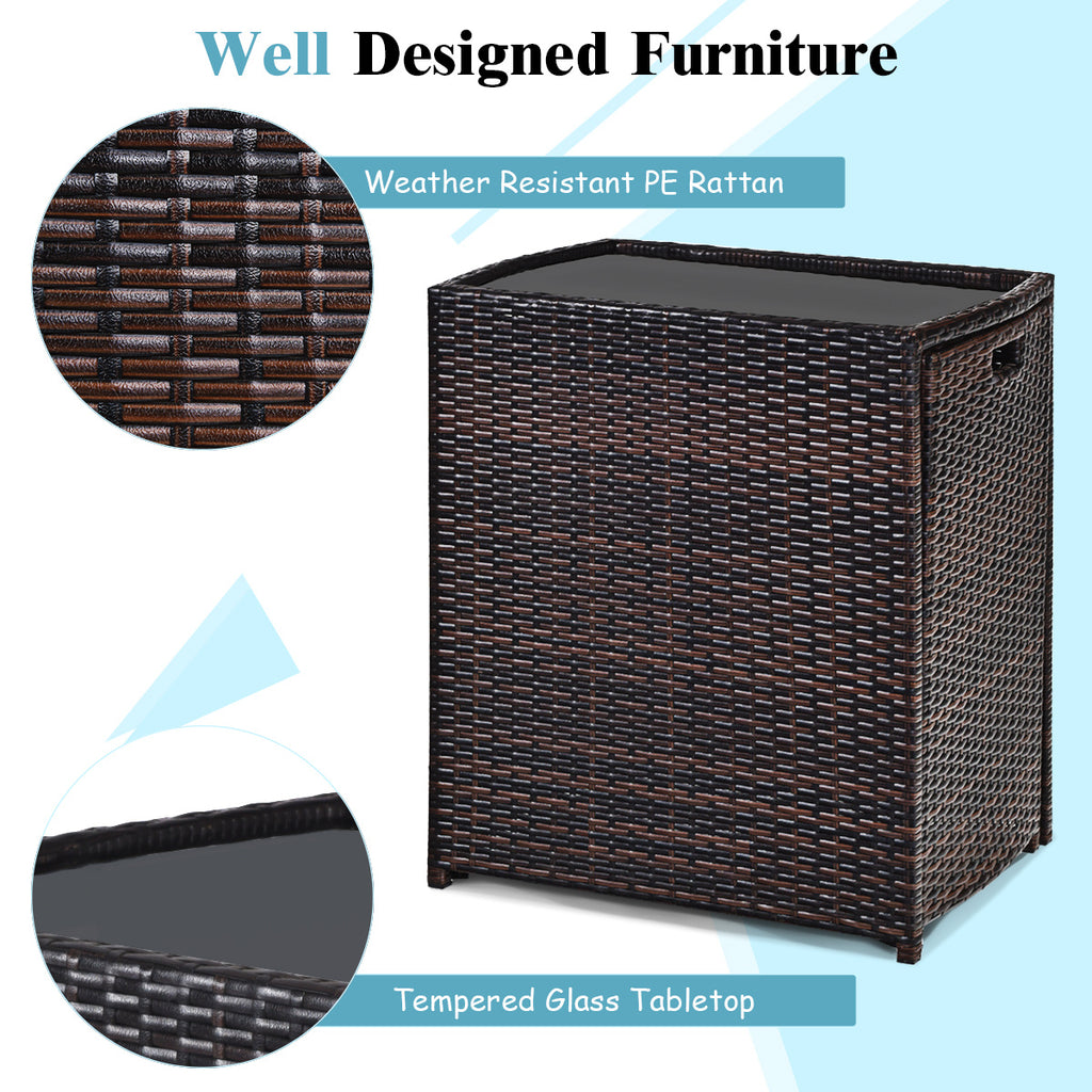 3 Pieces Cushioned Wicker Patio Bistro Set with No Assembly Needed