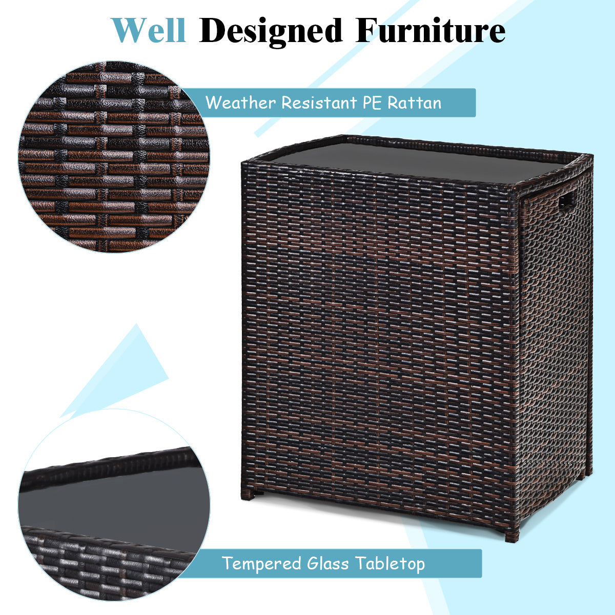 3 Pieces Cushioned Wicker Patio Bistro Set with No Assembly Needed