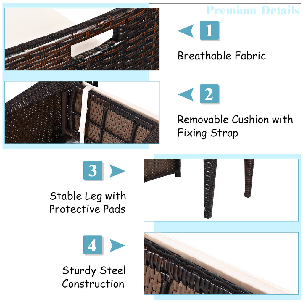 3 Pieces Cushioned Wicker Patio Bistro Set with No Assembly Needed