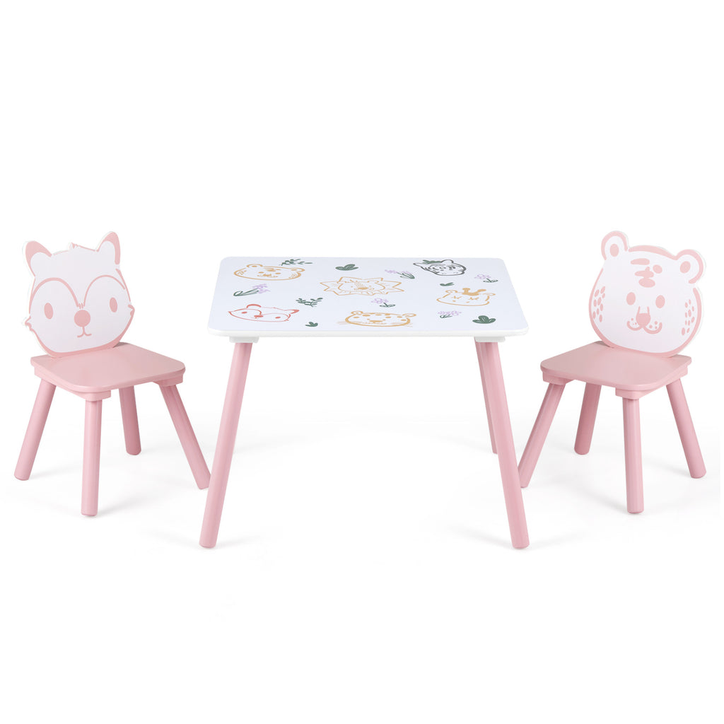 3 Pieces Kids Table and Chairs Set with Animal Patterns for Kids