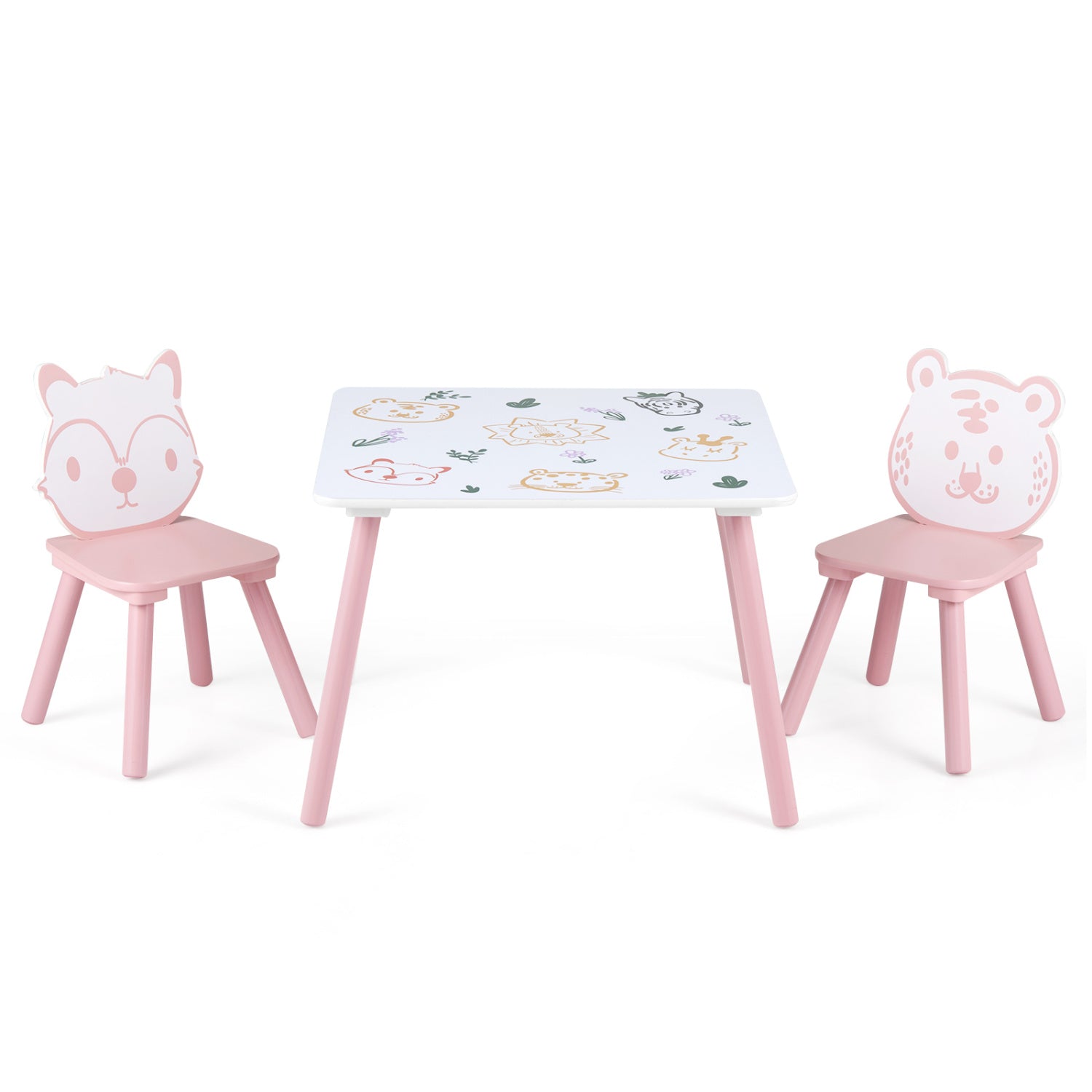 3 Pieces Kids Table and Chairs Set with Animal Patterns for Kids