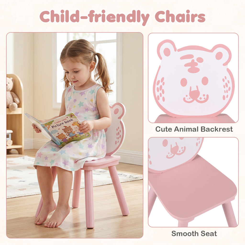 3 Pieces Kids Table and Chairs Set with Animal Patterns for Kids