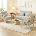 3 Pieces Living Room Furniture Set with Rubber Wood Frame-Gray