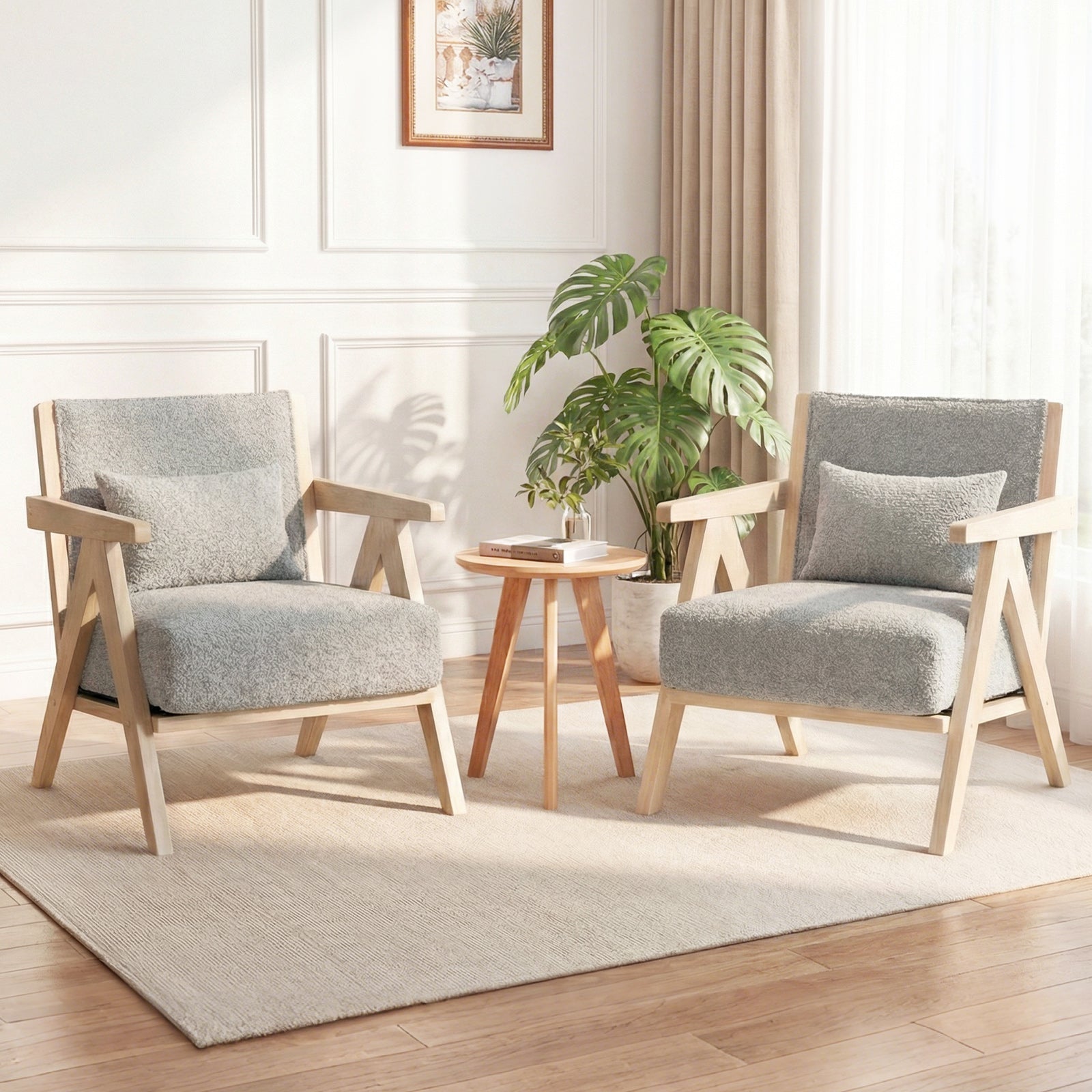 3 Pieces Living Room Furniture Set with Rubber Wood Frame-Gray