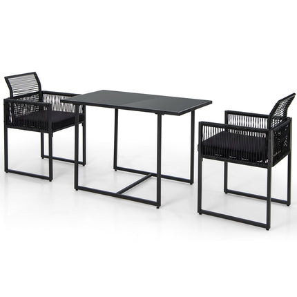 3 Pieces Outdoor Dining Set with Folding Backrest and Seat Cushion-Black