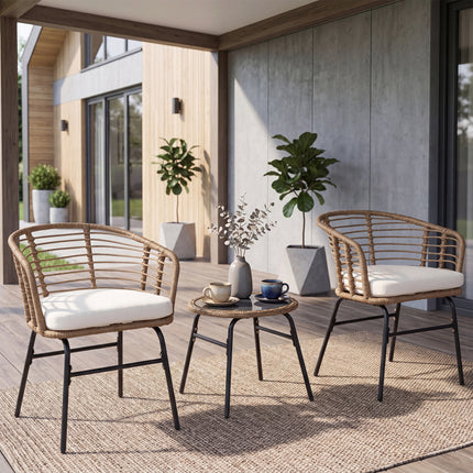 3 Pieces Outdoor Patio Furniture Set with Soft Cushions-White