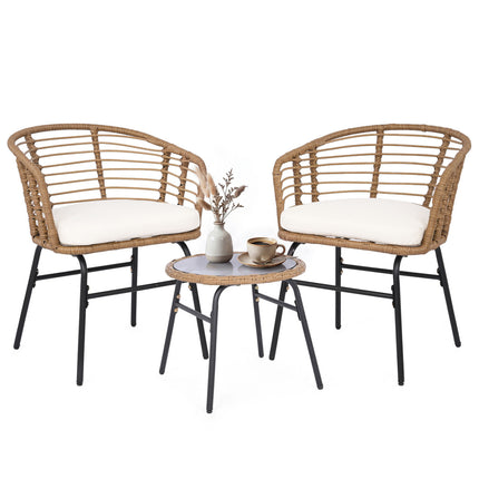 3 Pieces Outdoor Patio Furniture Set with Soft Cushions-White