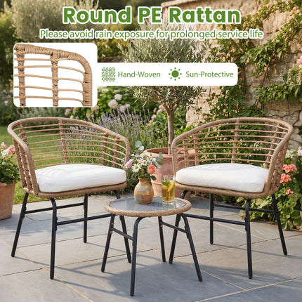 3 Pieces Outdoor Patio Furniture Set with Soft Cushions-White