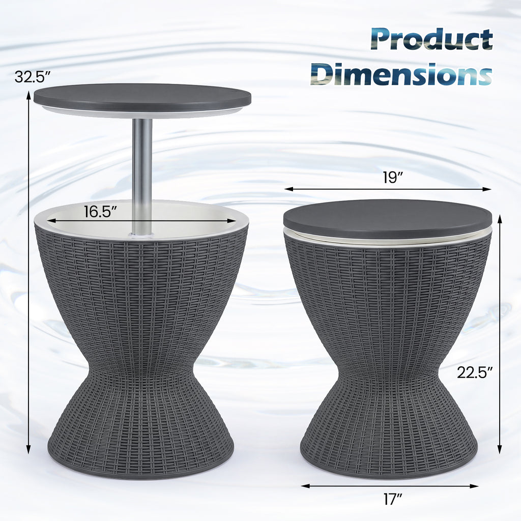 Ensemble de bar 3 pièces en rotin d'extérieur avec plateau de table extensible - Gris