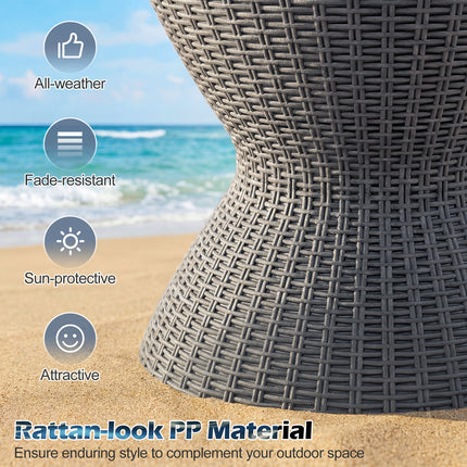 3 Pieces Outdoor Rattan Bar Table with Extendable Tabletop-Gray
