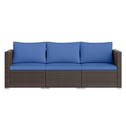 3 Pieces Outdoor Sectional Sofa Set with Soft Cushions-Navy