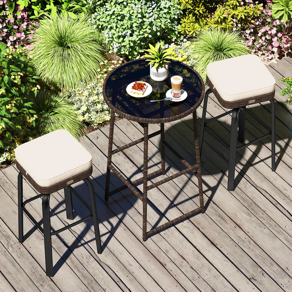 3 Pieces Outdoor Swivel Bar Set PE Rattan Bar Height Table with 2 Chairs-White