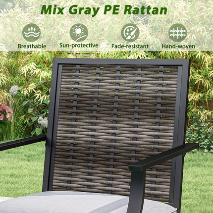 3 Pieces Outdoor Swivel Bar Set High Top Patio Bar Table and Rattan Wicker Chairs