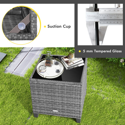 3 Pieces Outdoor Wicker Conversation Set with Tempered Glass Tabletop-White