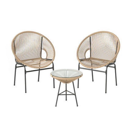 3 Pieces Patio Acapulco Furniture Bistro Set with Glass Table-Brown