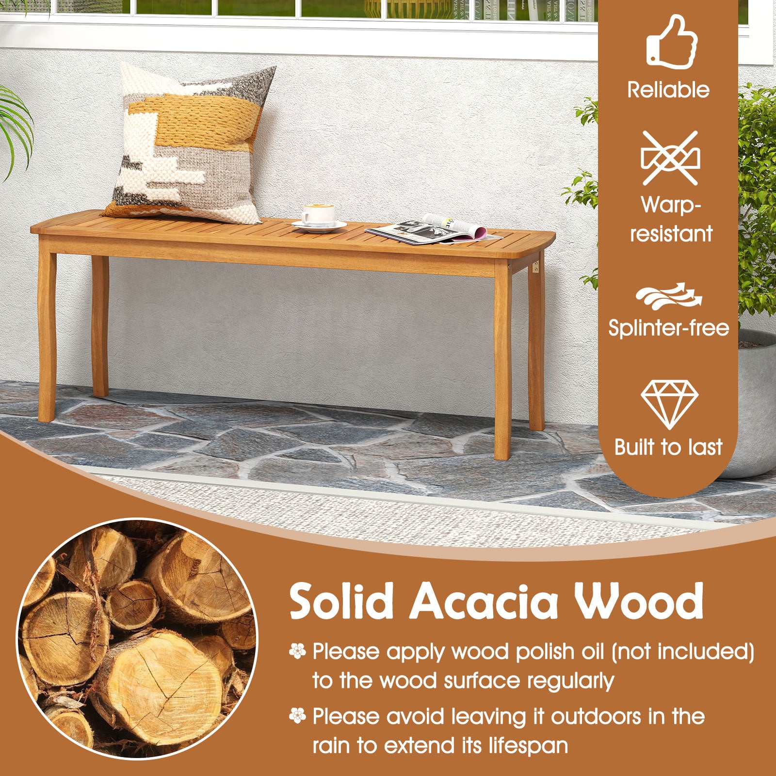 3 Pieces Patio Dining Set with Acacia Wood Outdoor Table and Benches