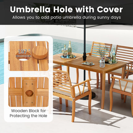 3 Pieces Patio Dining Set with Acacia Wood Outdoor Table and Benches