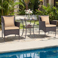 Ensemble de 3 pièces de mobilier de patio avec chaises coussinées et table basse en verre trempé – Marron