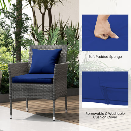 3 Pieces Patio Furniture Set with Cushioned Patio Chairs and Tempered Glass Coffee Table-Navy