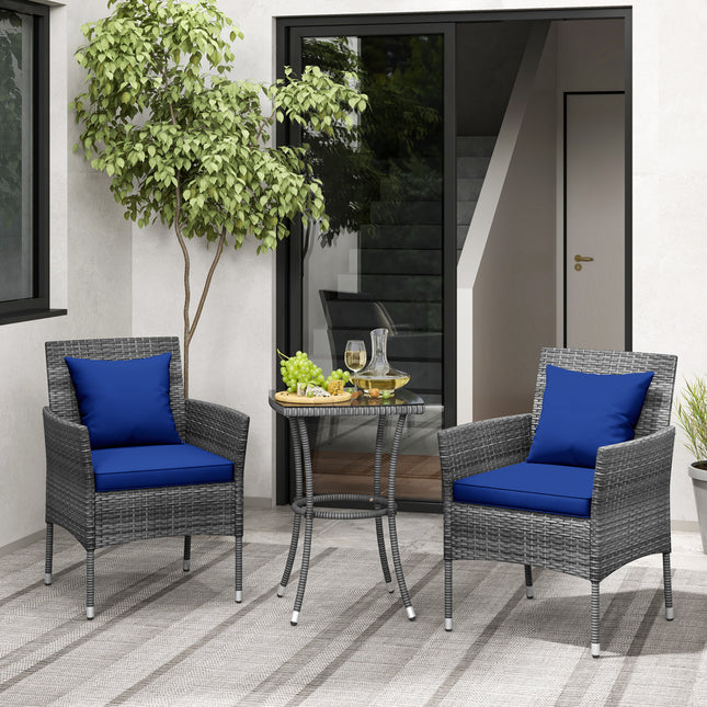 3 Pieces Patio Furniture Set with Cushioned Patio Chairs and Tempered Glass Coffee Table-Navy