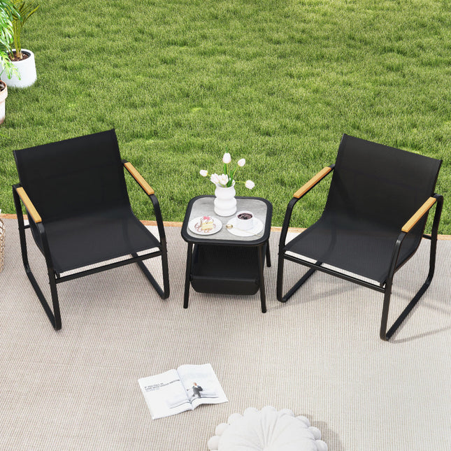 3 Pieces Patio Furniture Set Outdoor Bistro Conversation Set-Black