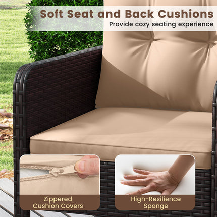 3 Pieces Patio PE Wicker Furniture Set with Cushions  for Porch and Balcony-Beige