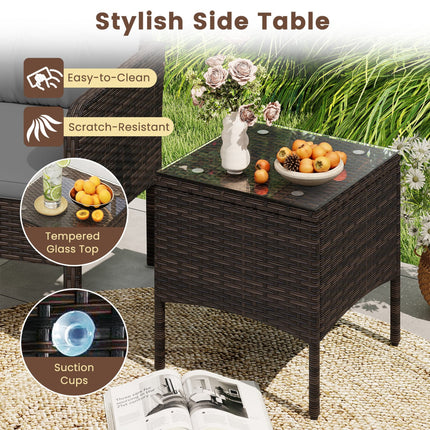 3 Pieces Patio PE Wicker Furniture Set with Cushions  for Porch and Balcony-Gray