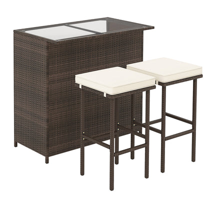 3 Pieces Patio Rattan Wicker Bar Table Stools Dining Set