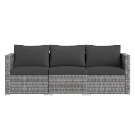 3 Pieces Patio Sectional Sofa Set PE Rattan Modular Couch Furniture Set with Soft Cushions-Black