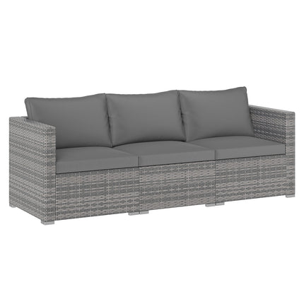 3 Pieces Patio Sectional Sofa Set PE Rattan Modular Couch Furniture Set with Soft Cushions-Gray