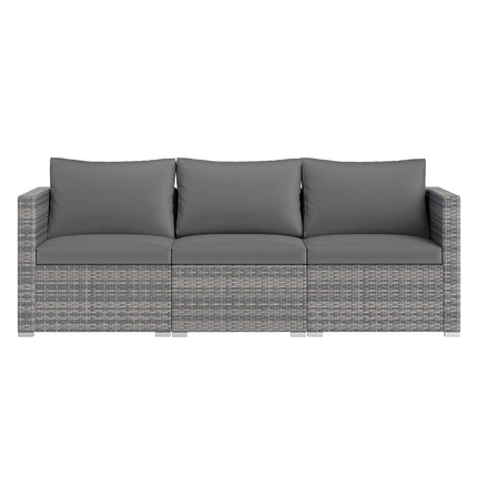 3 Pieces Patio Sectional Sofa Set PE Rattan Modular Couch Furniture Set with Soft Cushions-Gray