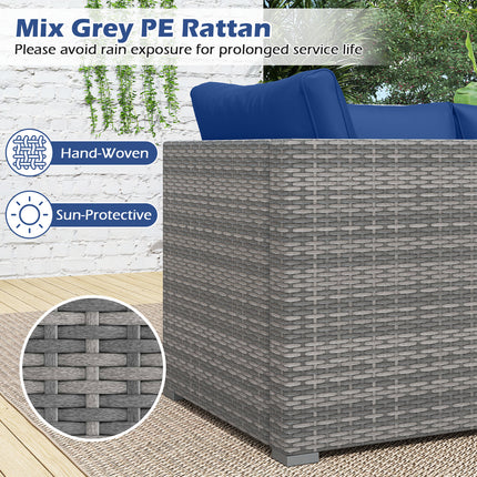 3 Pieces Patio Sectional Sofa Set PE Rattan Modular Couch Furniture Set with Soft Cushions-Navy