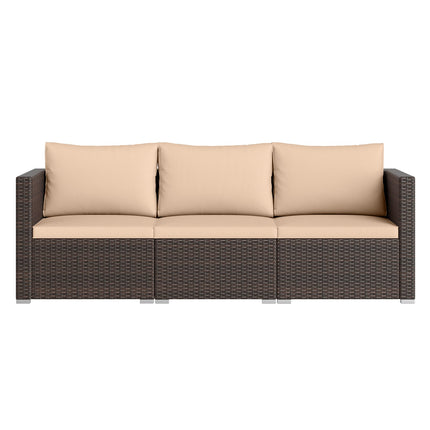 3 Pieces Patio Sectional Sofa Set with Soft Cushions-Beige