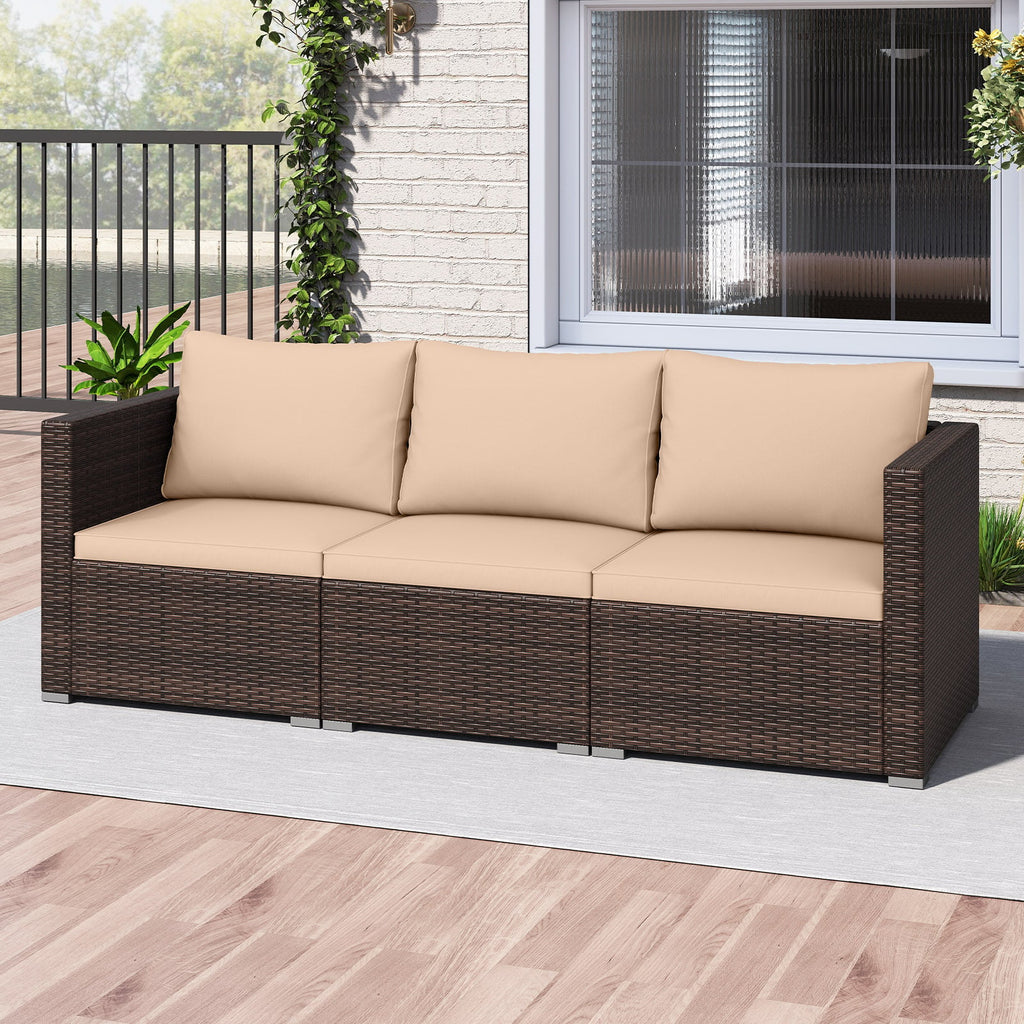 Ensemble de canapé d'angle de terrasse 3 pièces avec coussins moelleux - Beige