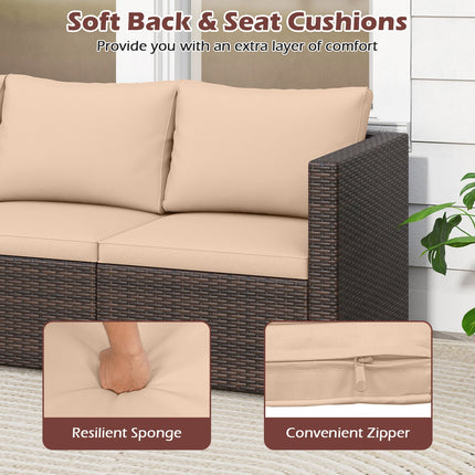 3 Pieces Patio Sectional Sofa Set with Soft Cushions-Beige