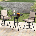 3 Pieces Patio Swivel Bar Set with Soft Cushions and Umbrella Hole-Beige