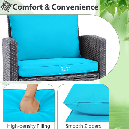 3 Pieces Rattan Patio Furniture Set with Washable Cushion-Beige & Turquoise