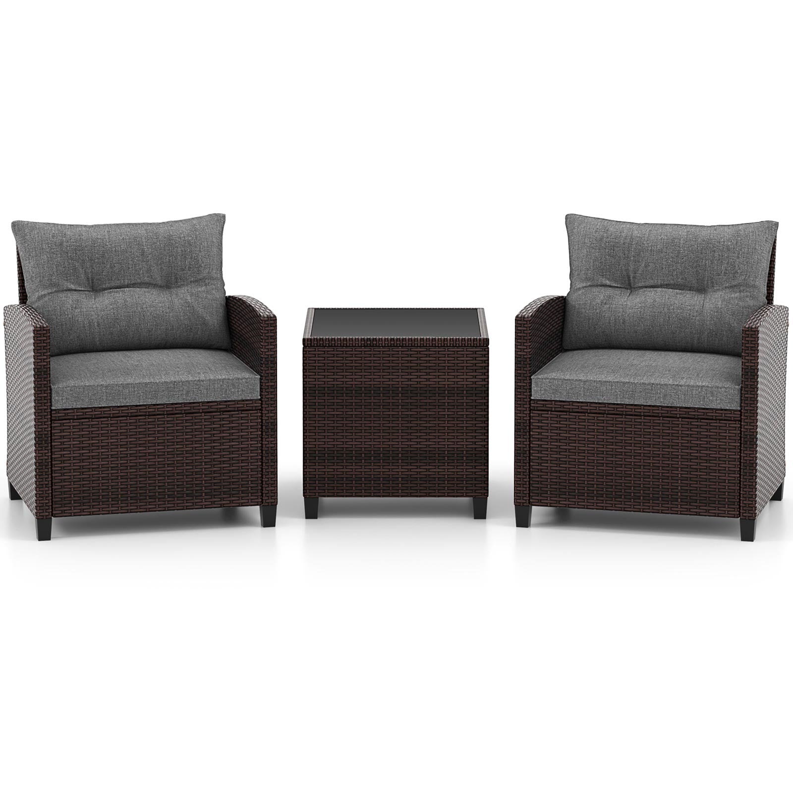 Ensemble de 3 meubles de patio en rotin avec coussins lavables - Gris