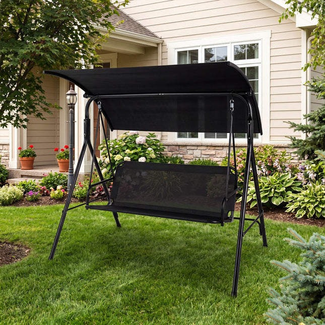 3-Seat Outdoor Patio Swing Chair with Breathable Mesh Fabrics-Beige