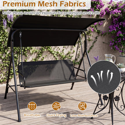 3-Seat Outdoor Patio Swing Chair with Breathable Mesh Fabrics-Black