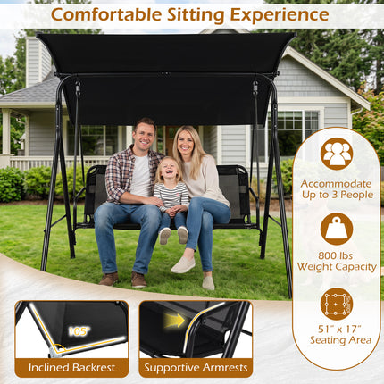 3-Seat Outdoor Patio Swing Chair with Breathable Mesh Fabrics-Black