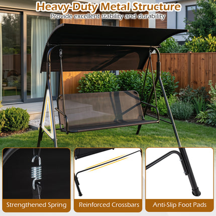 3-Seat Outdoor Patio Swing Chair with Breathable Mesh Fabrics-Black