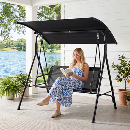 3-Seat Outdoor Patio Swing Chair with Breathable Mesh Fabrics-Black