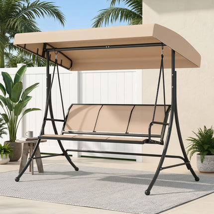 3-Seat Patio Swing Chair with Adjustable Canopy -Black