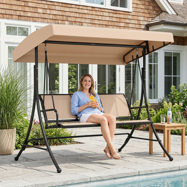 3-Seat Patio Swing Chair with Adjustable Canopy -Black