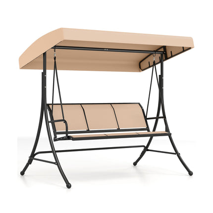 3-Seat Patio Swing Chair with Adjustable Canopy -Black