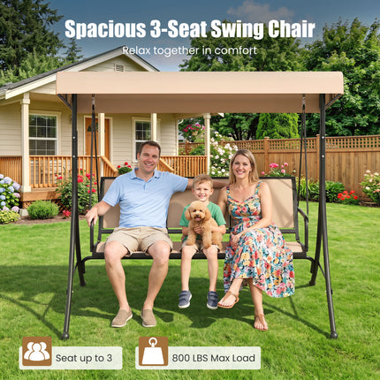3-Seat Patio Swing Chair with Adjustable Canopy -Black