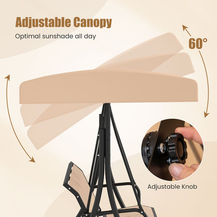 3-Seat Patio Swing Chair with Adjustable Canopy -Black
