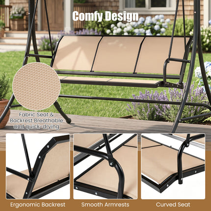3-Seat Patio Swing Chair with Adjustable Canopy -Black